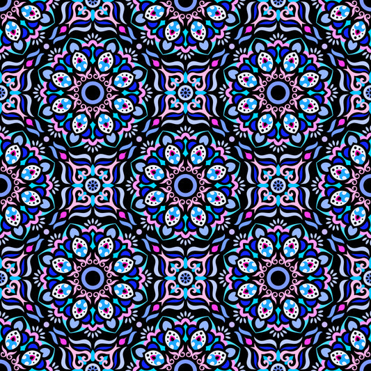 Blue - Pink - Turquoise Mandala Fabric - 186
