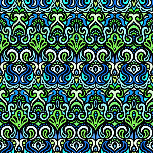 Green - Turquoise - Blue Abstract Doodle Fabric 1002