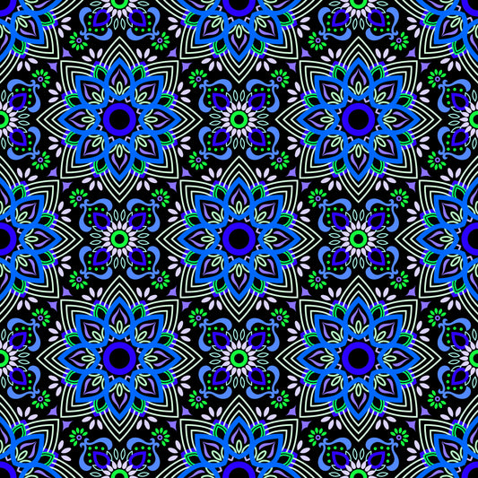 Blue - Green - Purple Mandala Fabric - 145