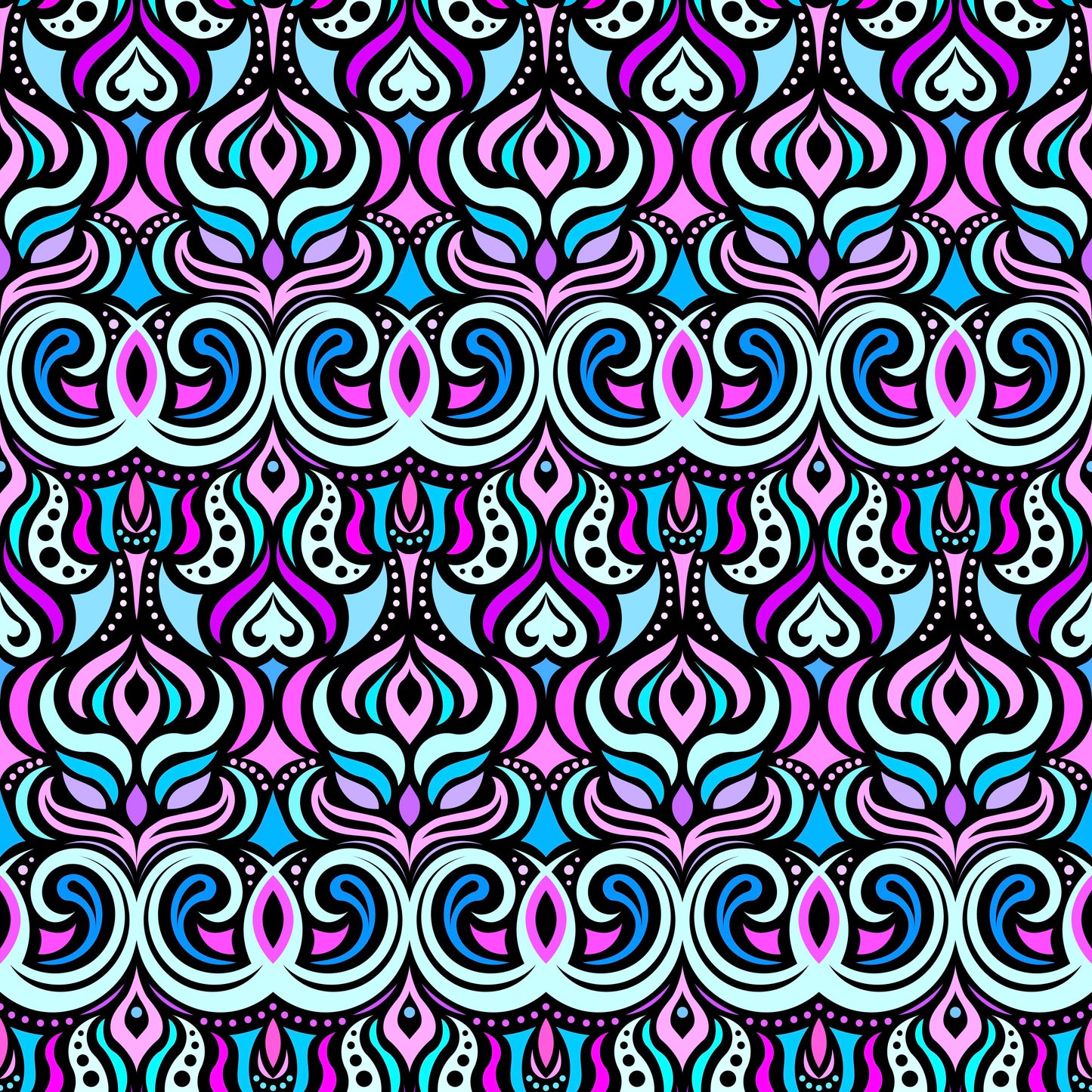 Turquoise - Purple - Blue Abstract Doodle Fabric 1009.7