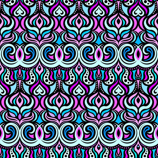 Turquoise - Purple - Blue Abstract Doodle Fabric 1009.7