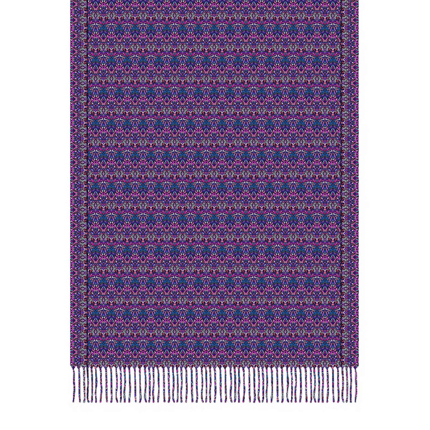 Pink - Purple - Blue Abstract Doodle Scarf with Tassels