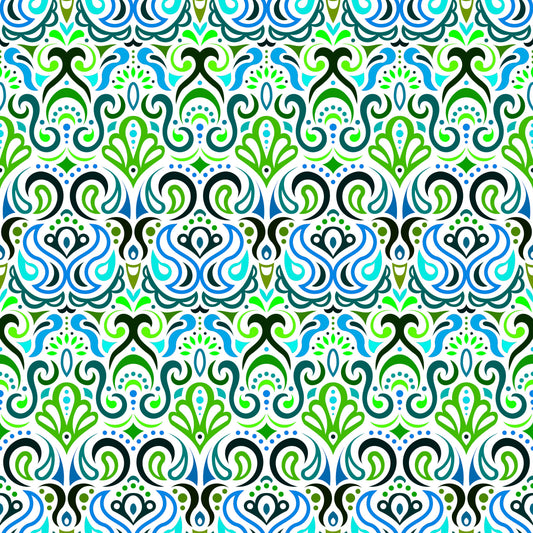 Green - Blue - Turquoise Abstract Doodle Fabric 1002i