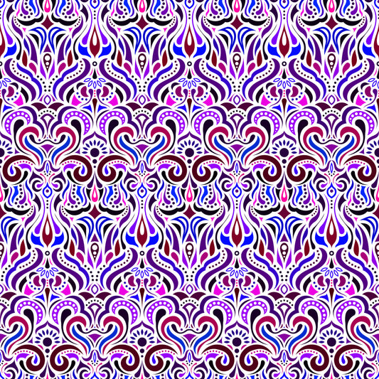Blue - Purple - Pink Abstract Doodle Fabric 1012i