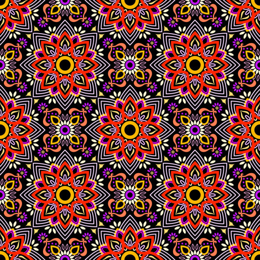 Red - Purple - Yellow Mandala Fabric - 145