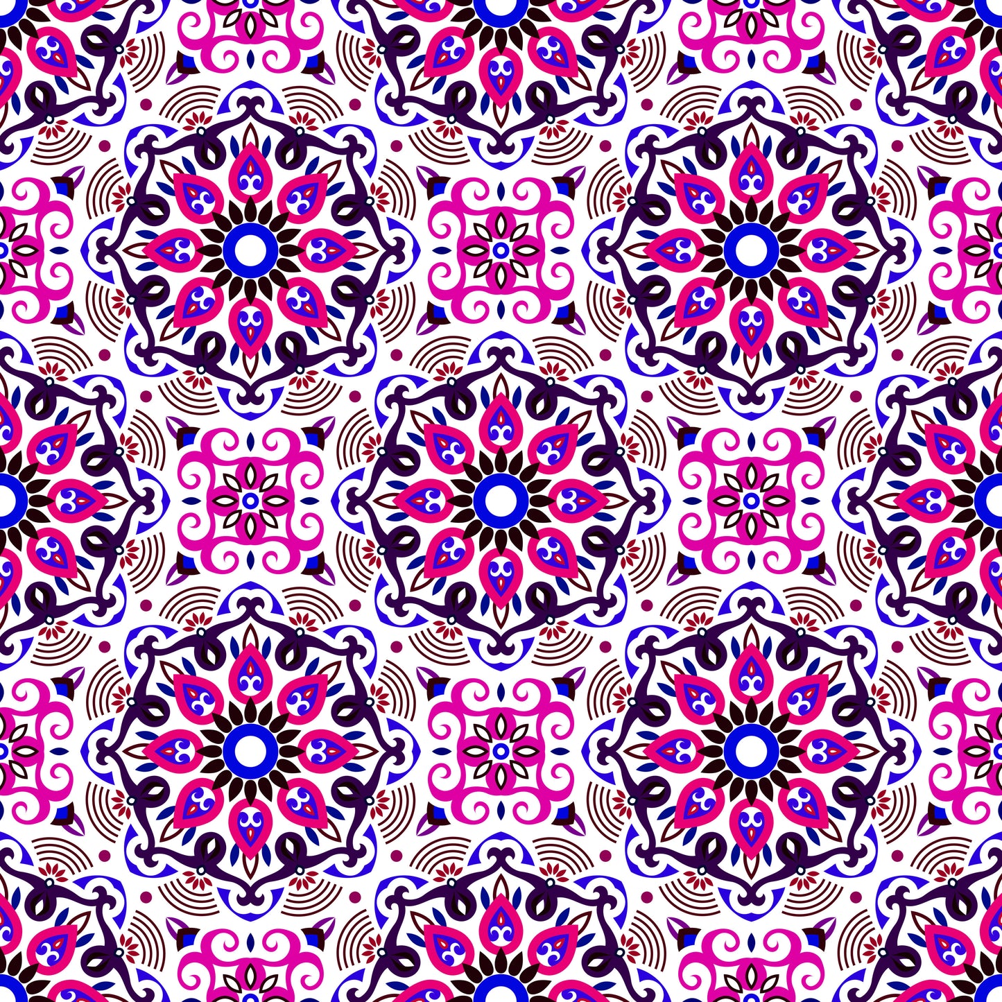 Pink - Blue - Purple Mandala Fabric - 140i