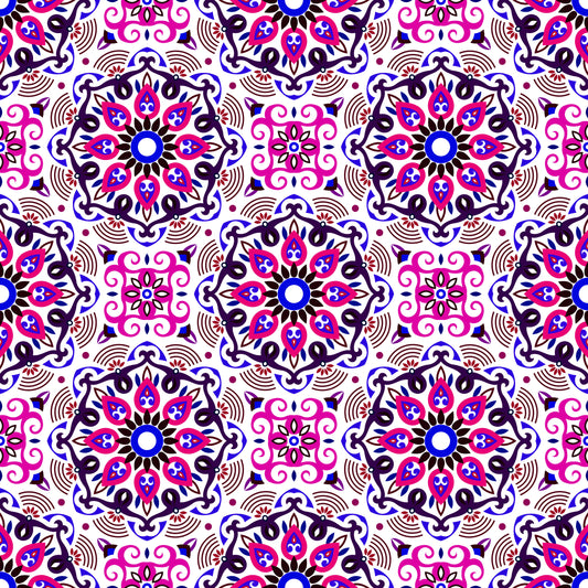 Pink - Blue - Purple Mandala Fabric - 140i