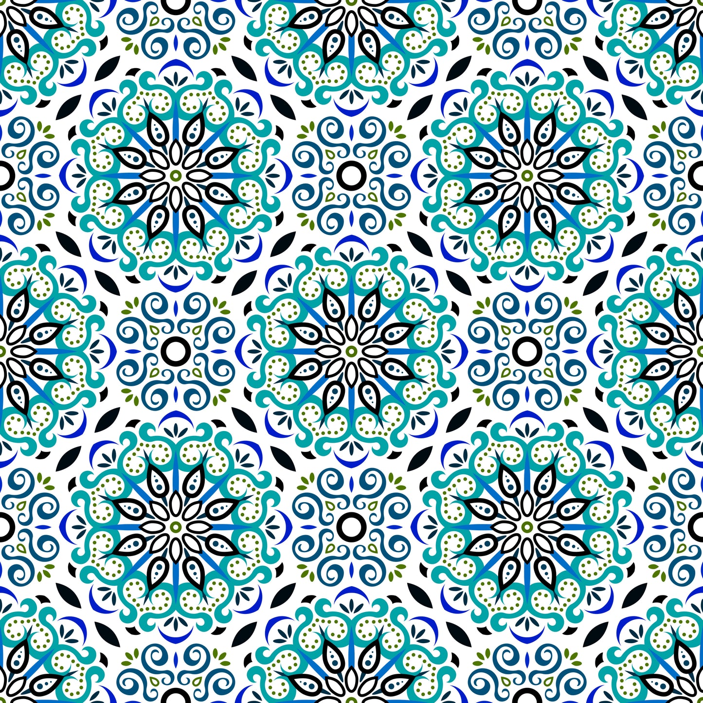 Turquoise - Blue - Green Mandala Fabric - 165i