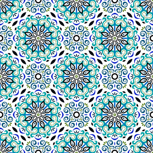 Turquoise - Blue - Green Mandala Fabric - 165i