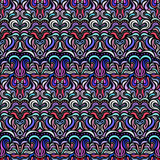 Purple - Pink - Blue - Red Abstract Doodle Fabric 1013.2