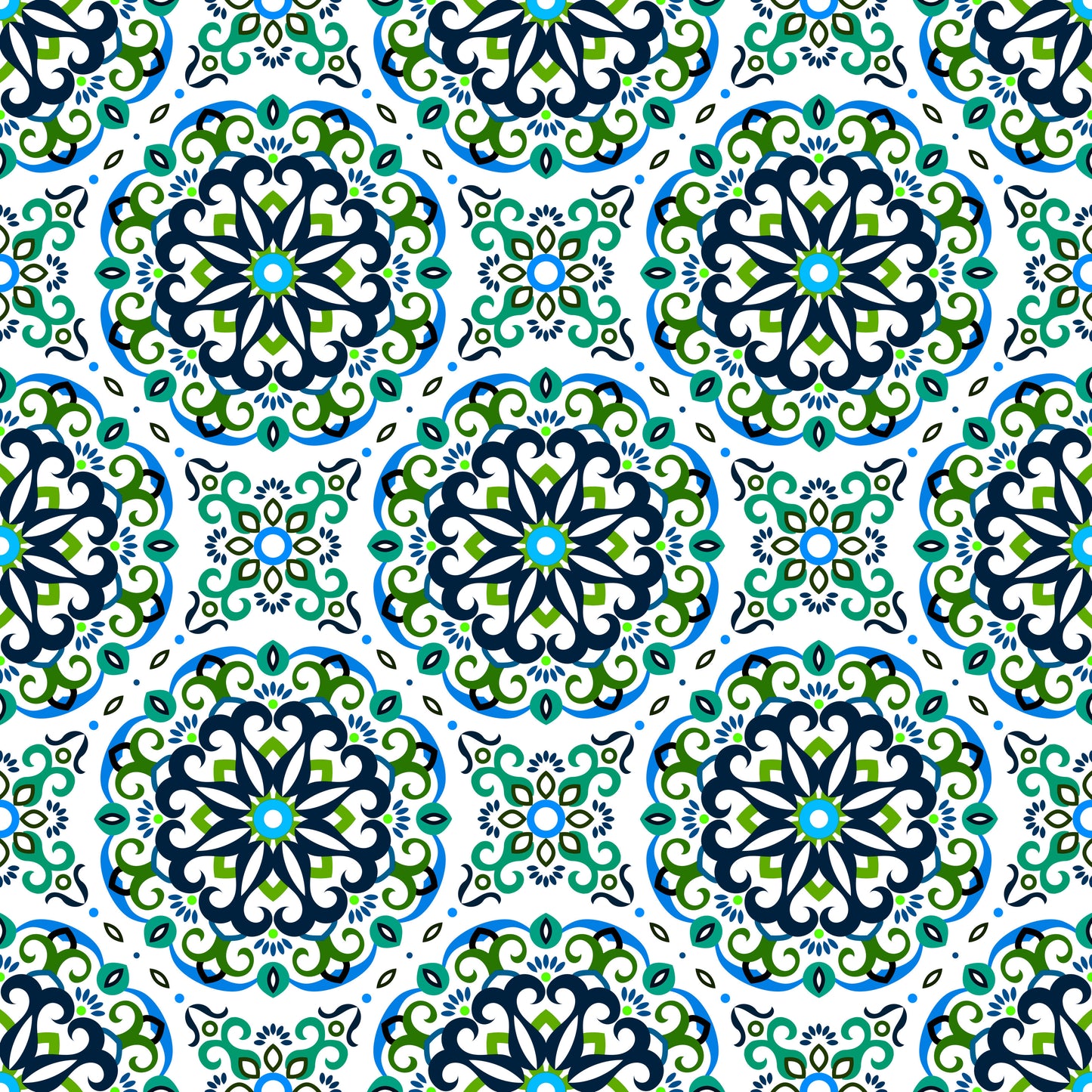 Green - Blue Mandala Fabric - 188i