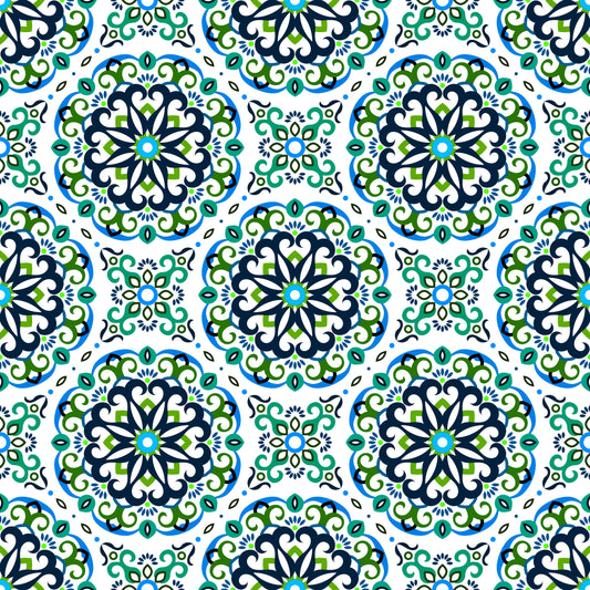 Green - Blue Mandala Fabric - 188i