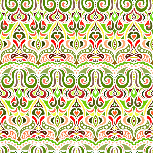 Green - Yellow - Red Abstract Doodle Fabric 1010.2i