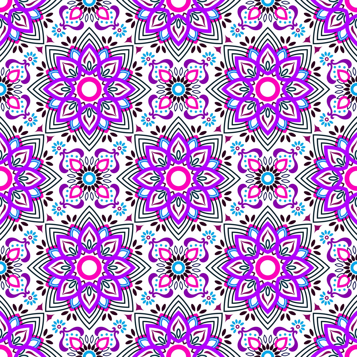 Purple - Pink - Blue Mandala Fabric - 145i