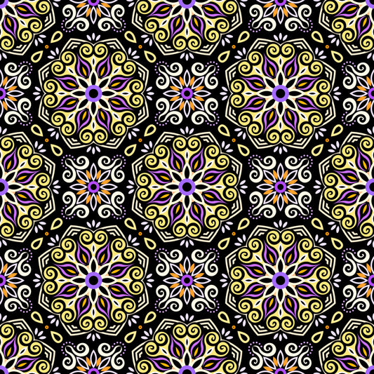 Yellow - Purple Mandala Fabric - 203