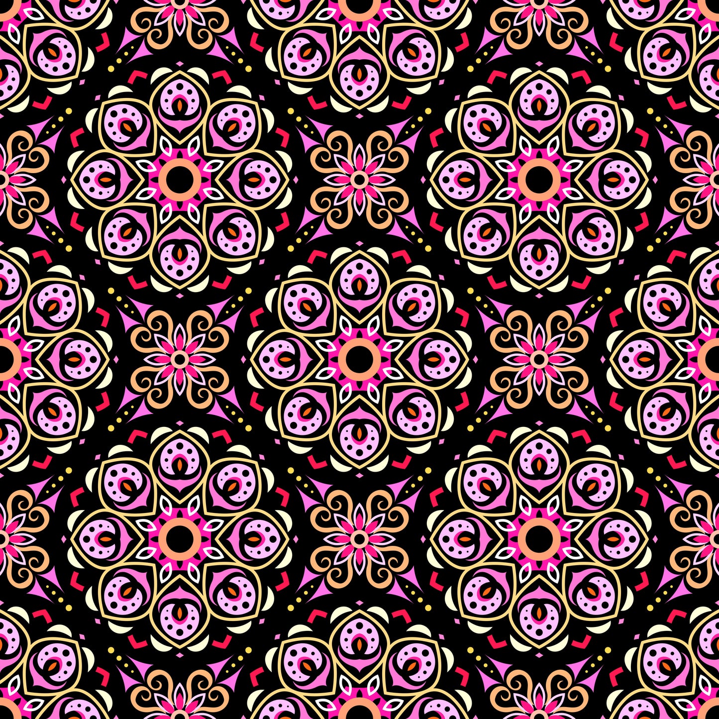 Pink - Yellow - Orange Mandala Fabric - 183