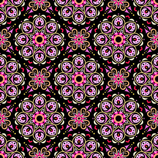 Pink - Yellow - Orange Mandala Fabric - 183