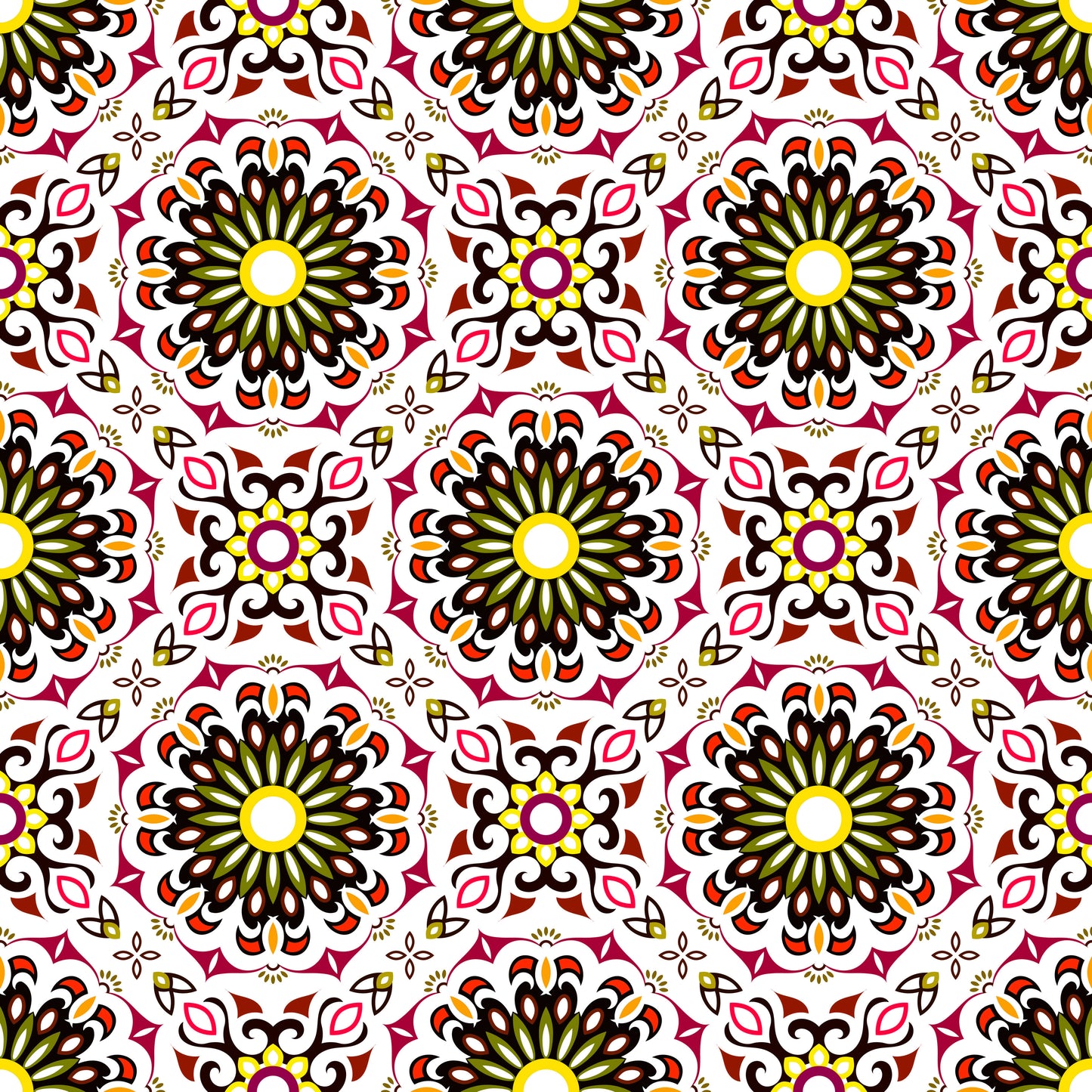 Yellow - Red Mandala Fabric - 198i
