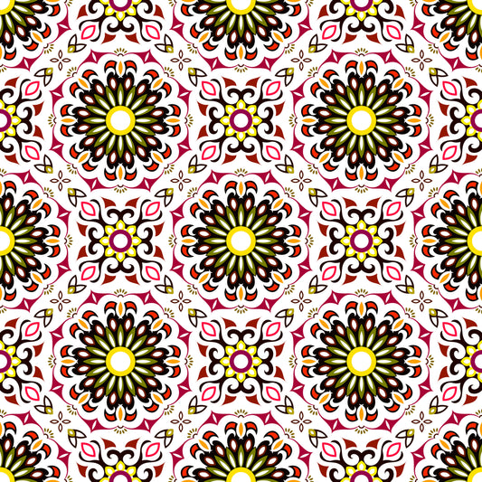 Yellow - Red Mandala Fabric - 198i