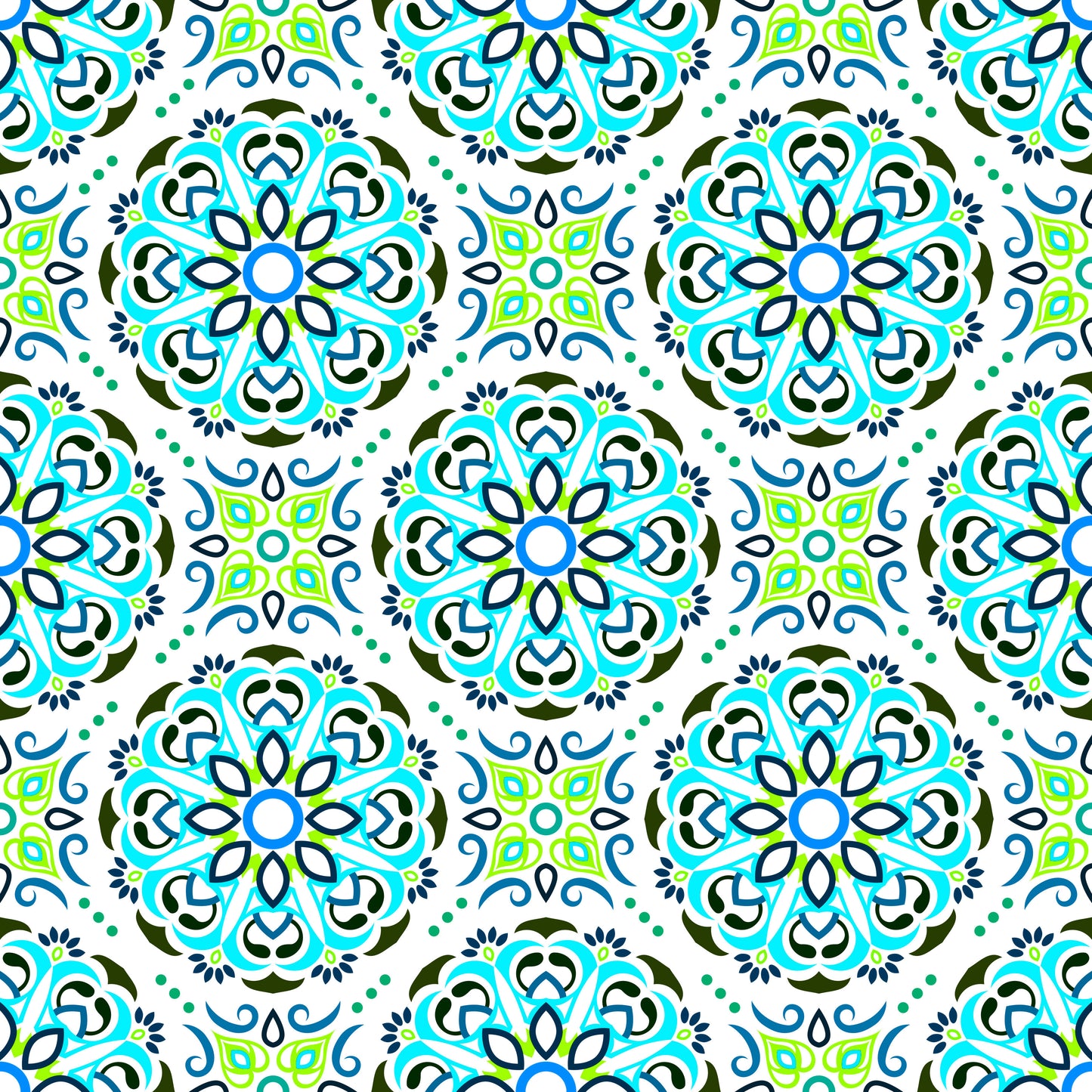 Turquoise - Green - Blue Mandala Fabric - 160i