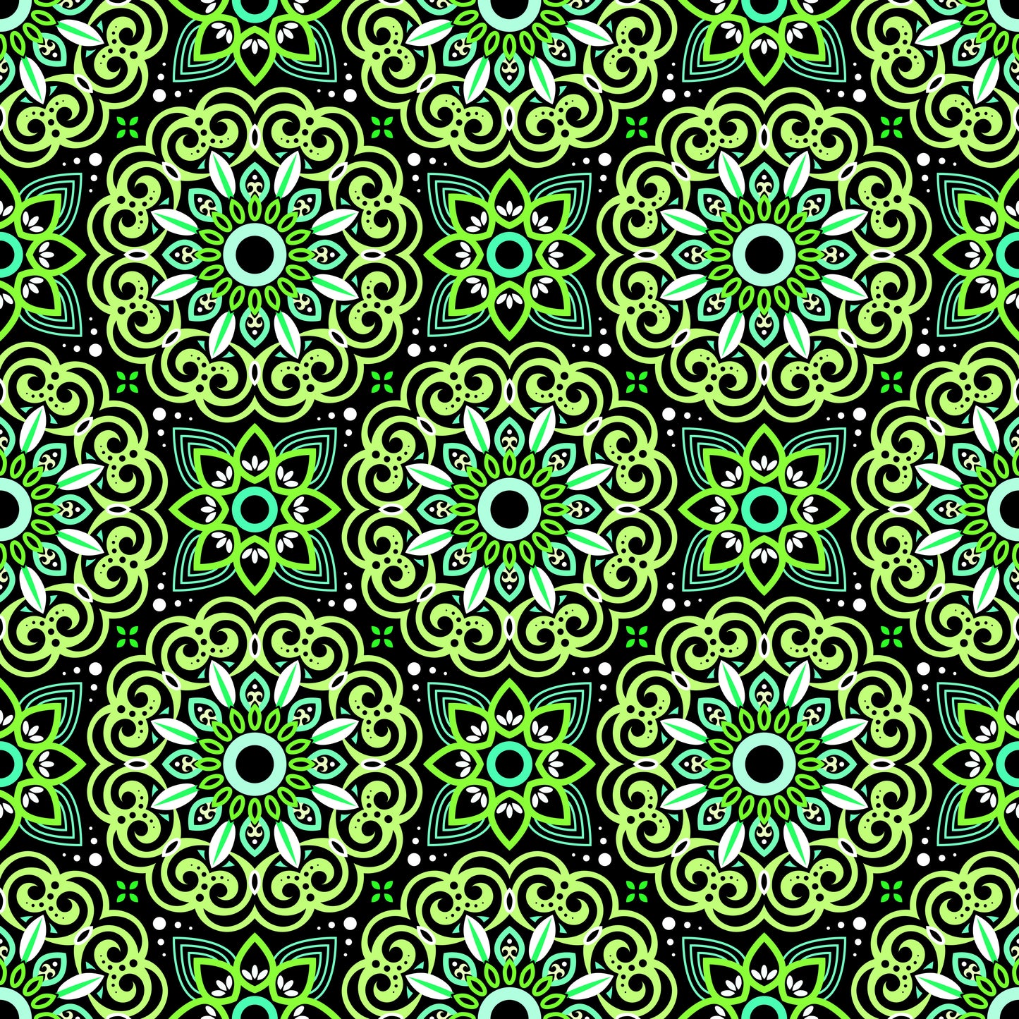 Green - Turquoise Mandala Fabric - 149