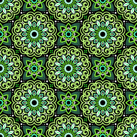 Green - Turquoise Mandala Fabric - 149
