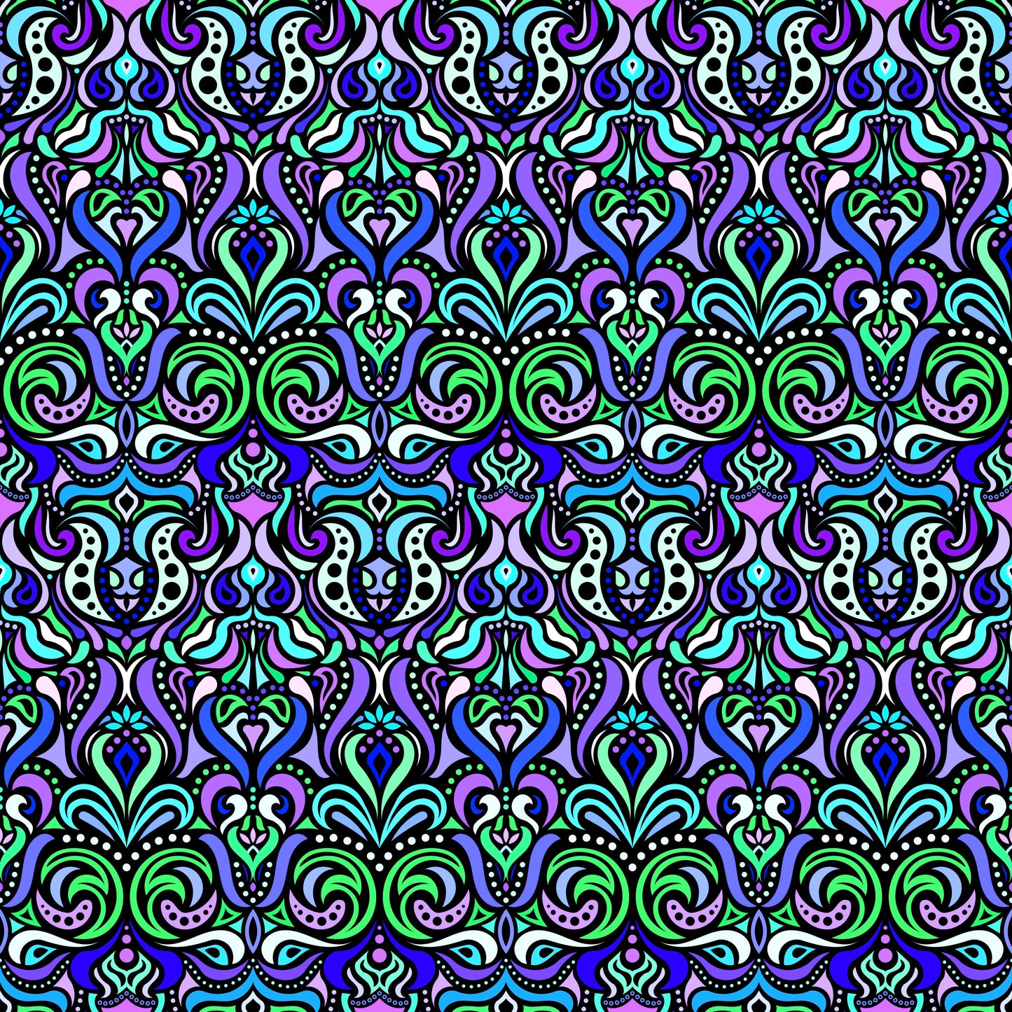 Green - Purple - Blue Abstract Doodle Fabric 1011.4
