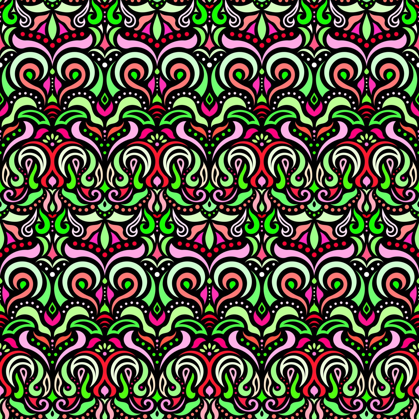 Green - Red - Pink Abstract Doodle Fabric 1007