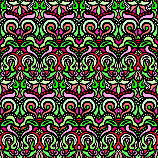 Green - Red - Pink Abstract Doodle Fabric 1007