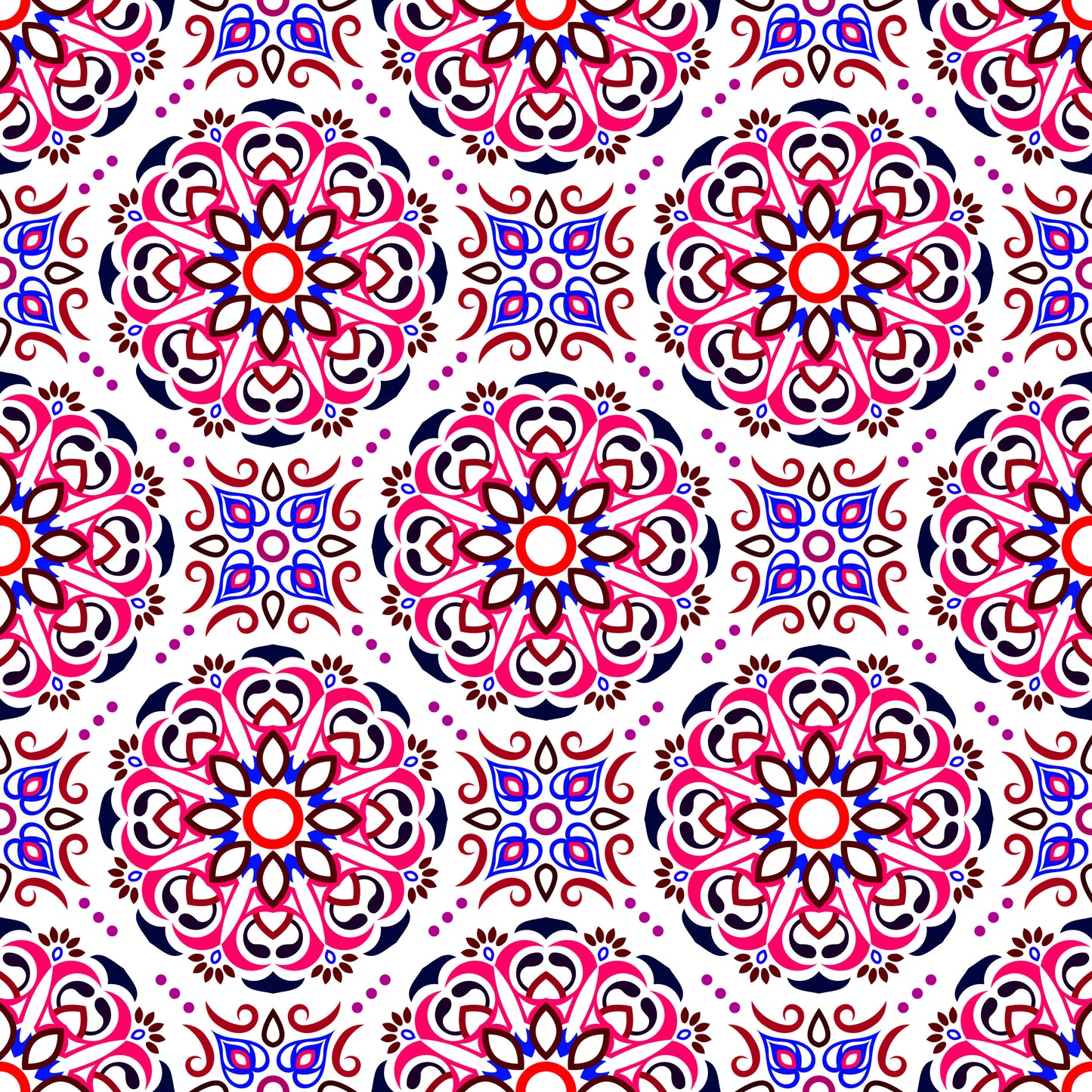 Red - Blue Mandala Fabric - 160i
