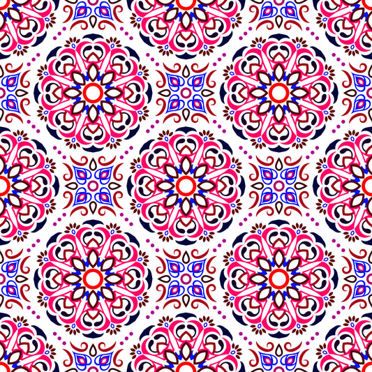 Red - Blue Mandala Fabric - 160i