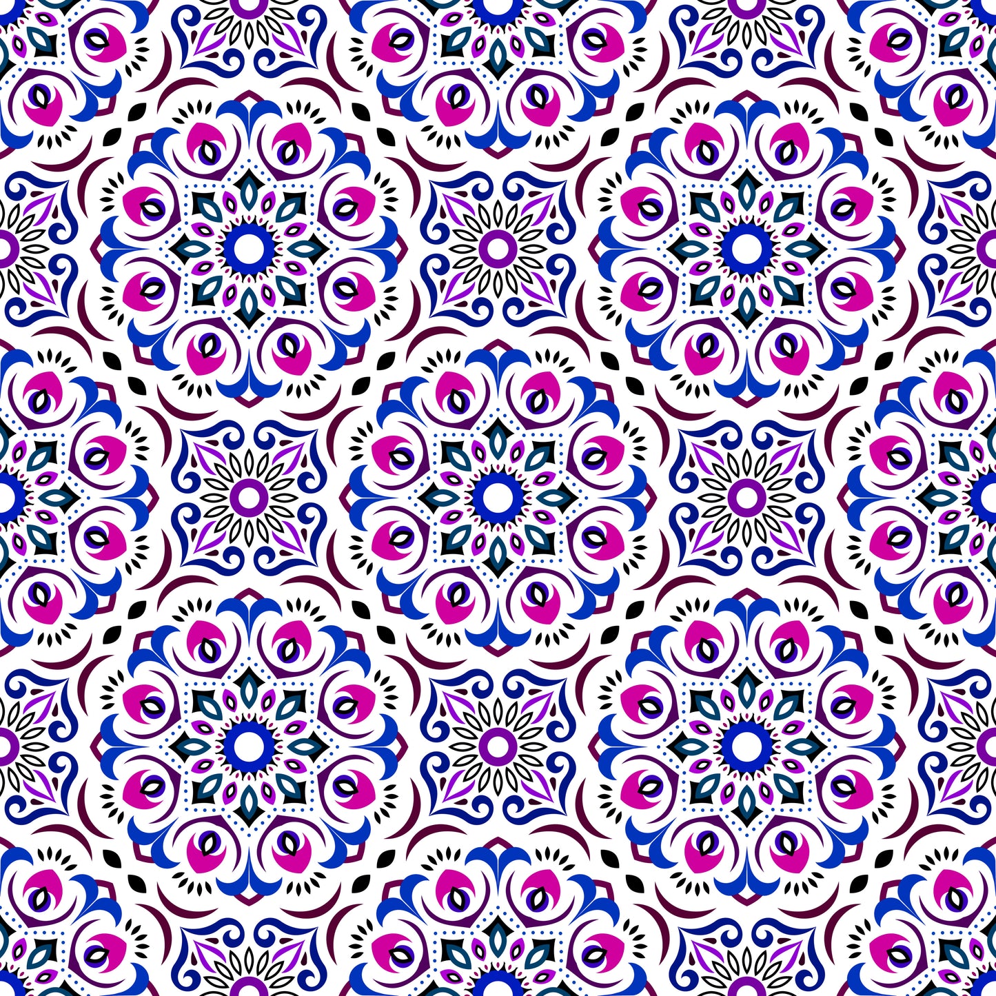 Pink - Blue - Purple Mandala Fabric - 209i