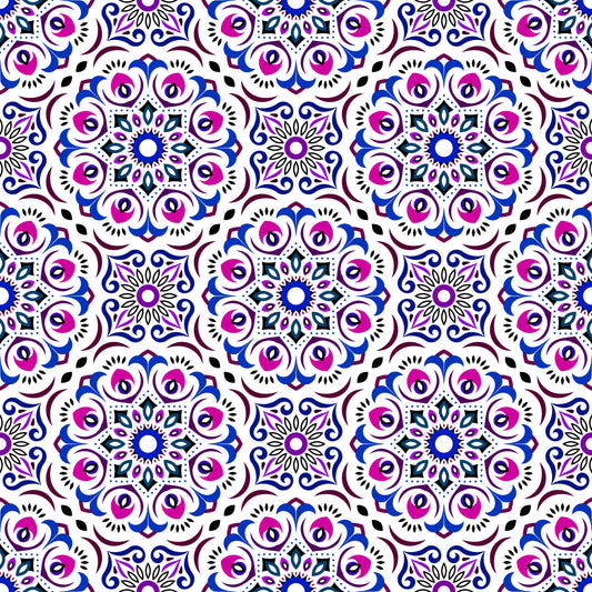 Pink - Blue - Purple Mandala Fabric - 209i