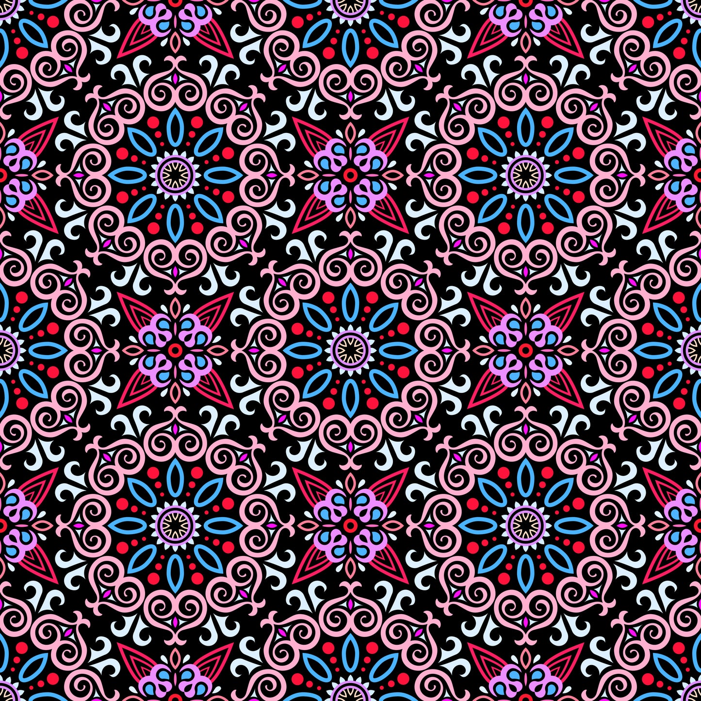 Red - Blue - Pink Mandala Fabric - 138
