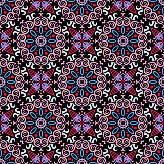 Red - Blue - Pink Mandala Fabric - 138