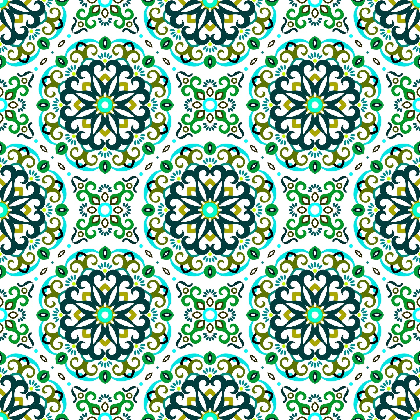 Turquoise - Green Mandala Fabric - 188i