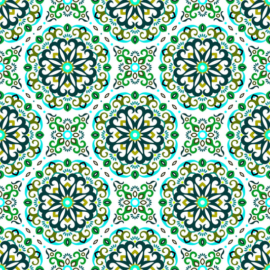 Turquoise - Green Mandala Fabric - 188i