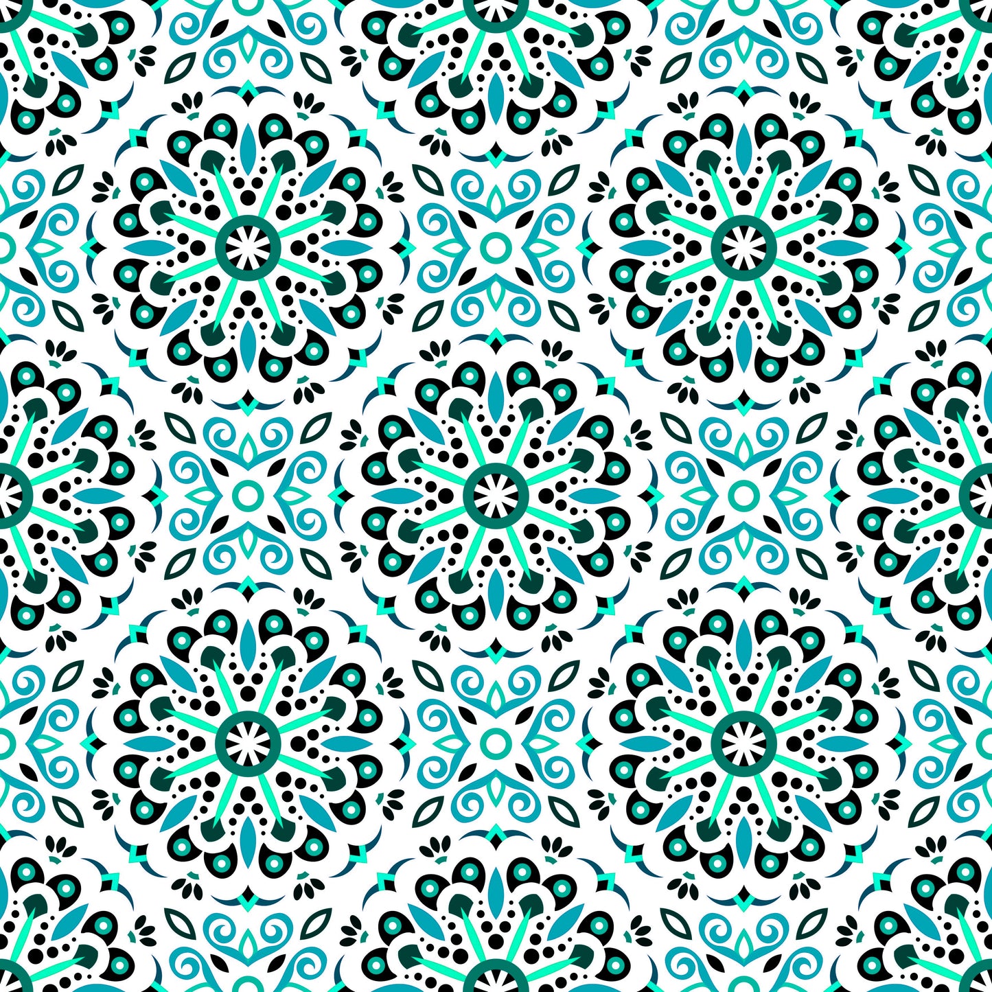Turquoise Mandala Fabric - 156i