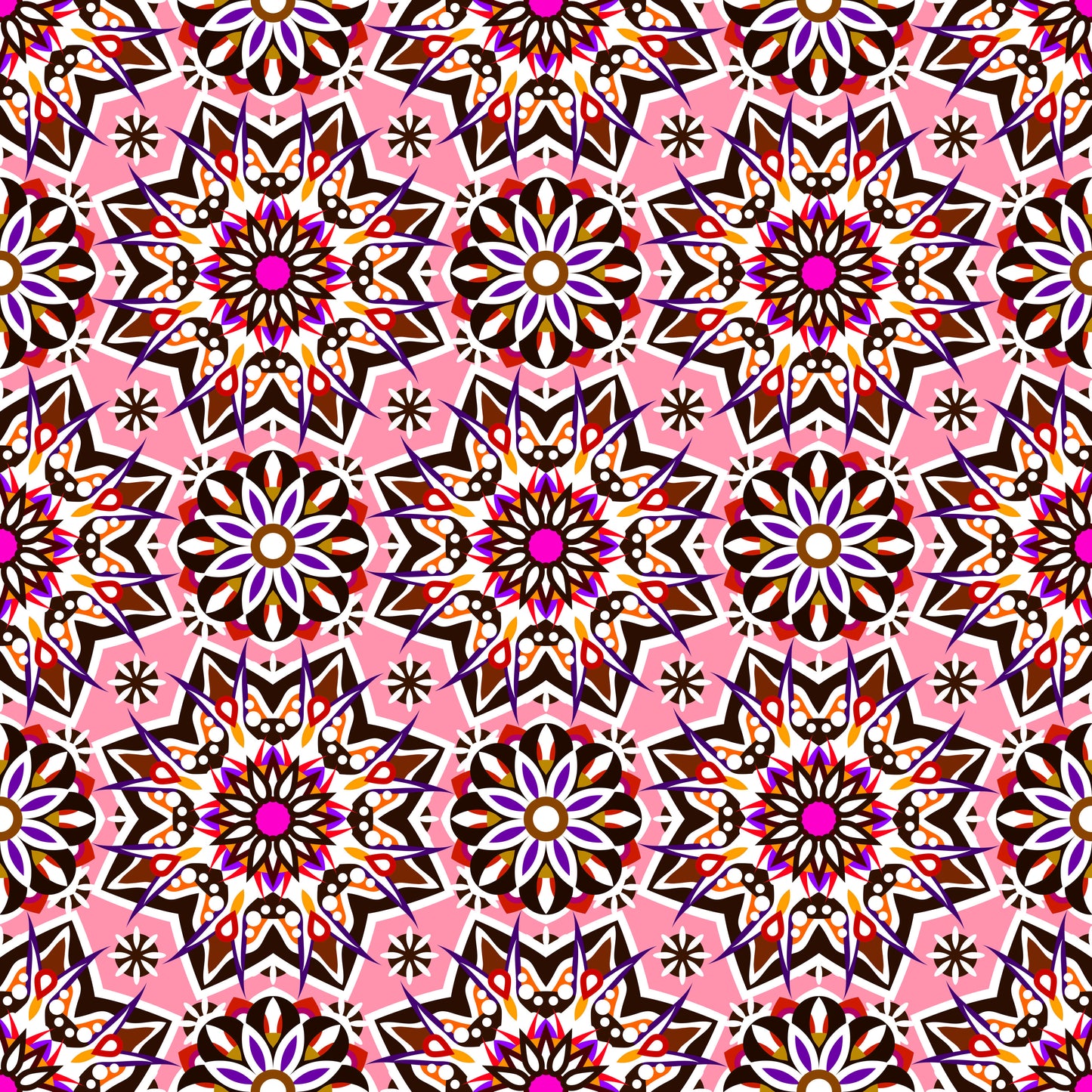 Pink - Orange - Purple - Red Mandala Fabric - 122i
