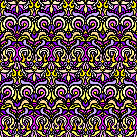 Purple - Yellow - Pink Abstract Doodle Fabric 1007