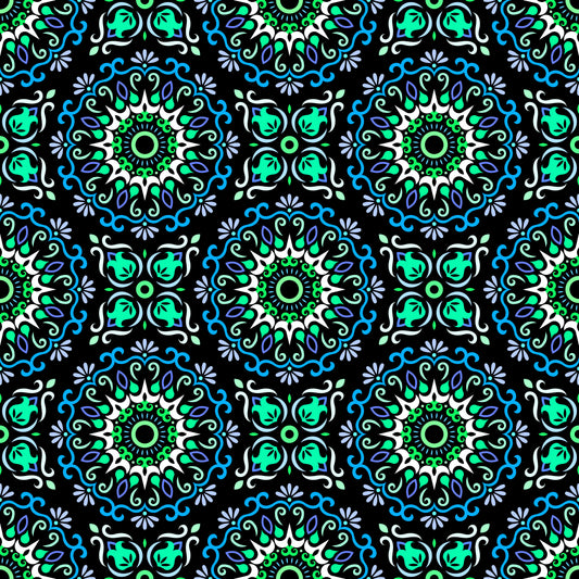 Turquoise - Blue - Green Mandala Fabric - 174