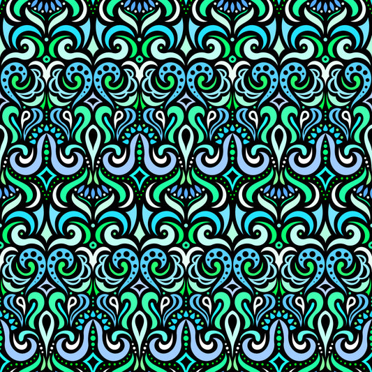 Blue - Turquoise - Green Abstract Doodle Fabric 1001
