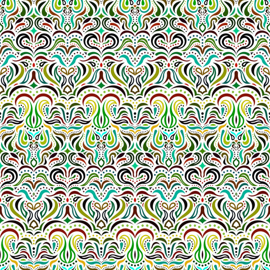 Green - Red - Yellow Abstract Doodle Fabric 1013.2i