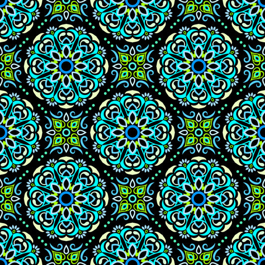 Turquoise - Green - Blue Mandala Fabric - 160