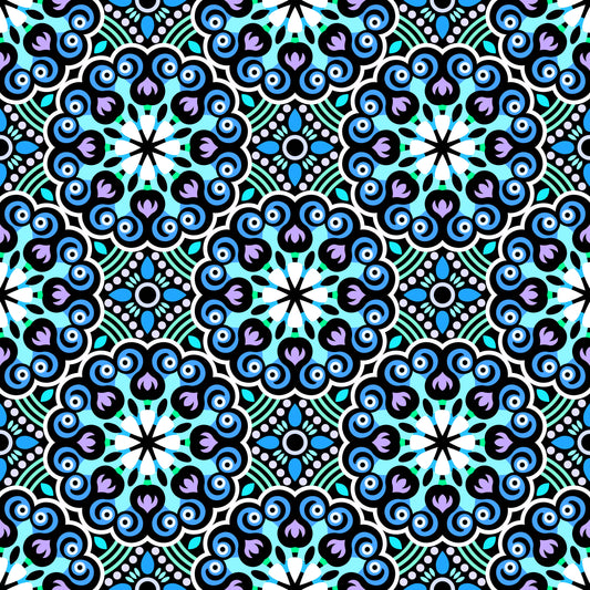 Turquoise - Blue - Purple Mandala Fabric - 132