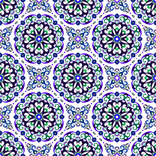 Blue - Green - Purple Mandala Fabric - 188i