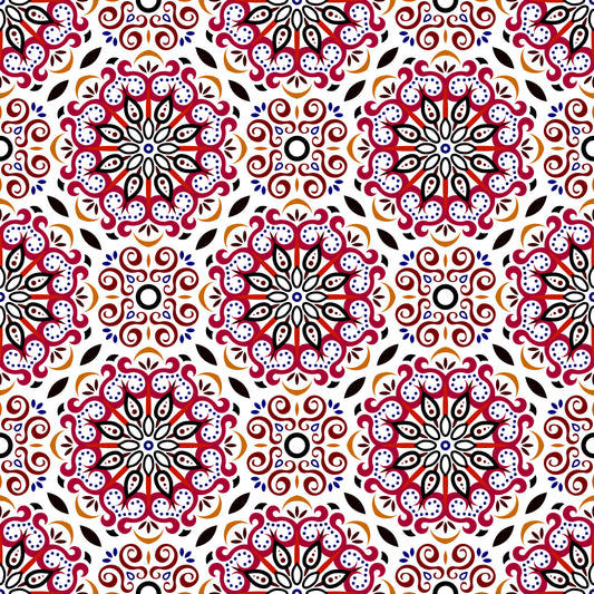 Red - Orange - Blue Mandala Fabric - 165i