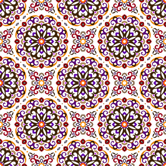 Orange - Purple - Red Mandala Fabric - 188i