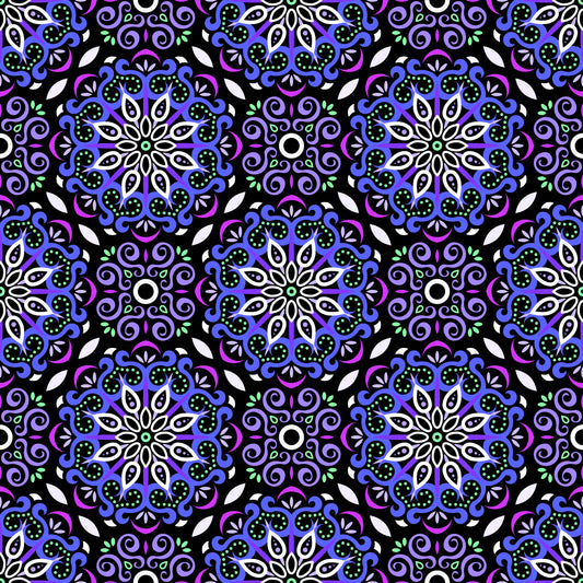 Blue - Purple - Green Mandala Fabric - 165
