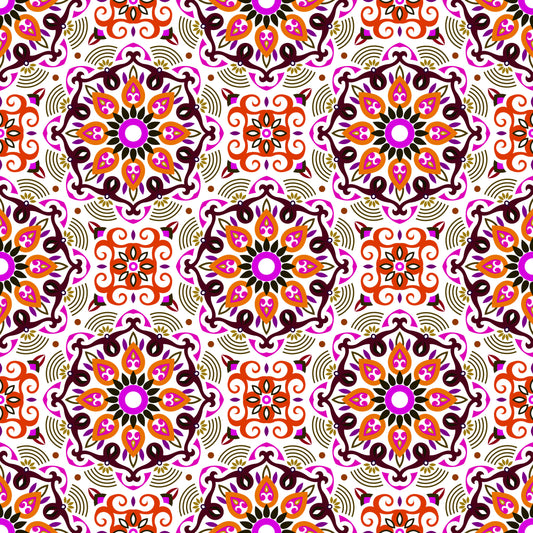Orange - Pink - Brown Mandala Fabric - 140i